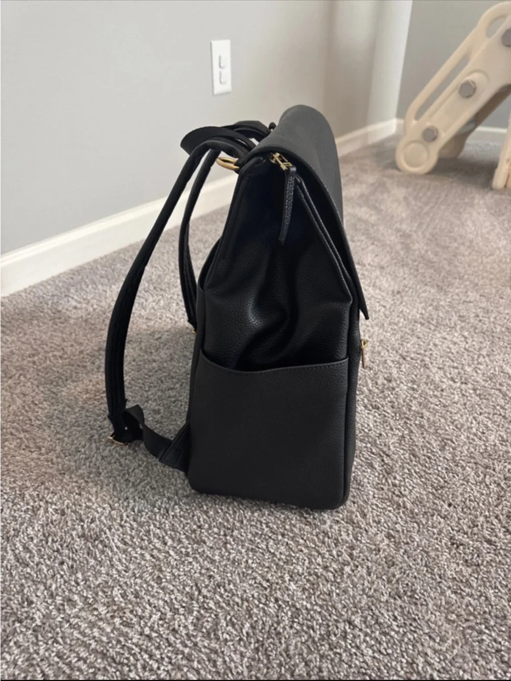 Freshly Picked Black Faux Leather Backpack with additional accessories included